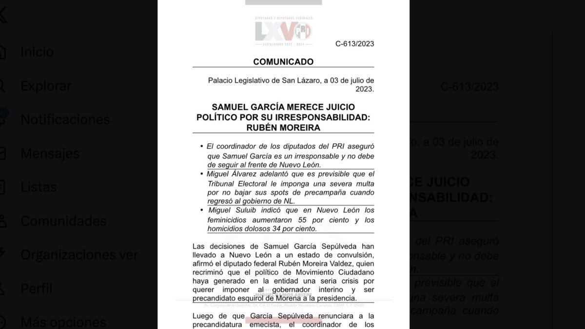 PRI va por juicio político contra Samuel García