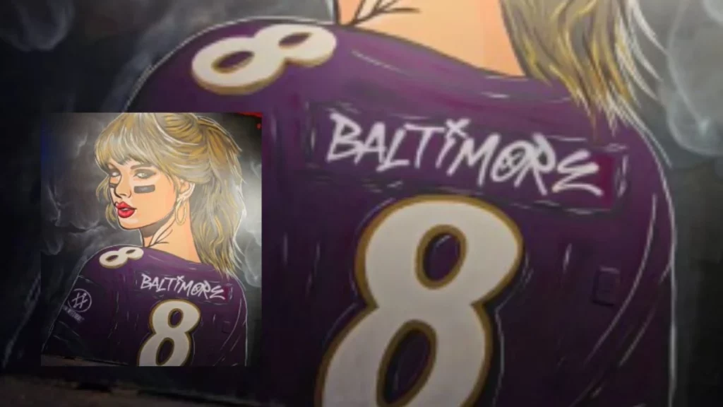 Fanáticos crearon este mural de Taylor Swift portando el jersey de Ravens