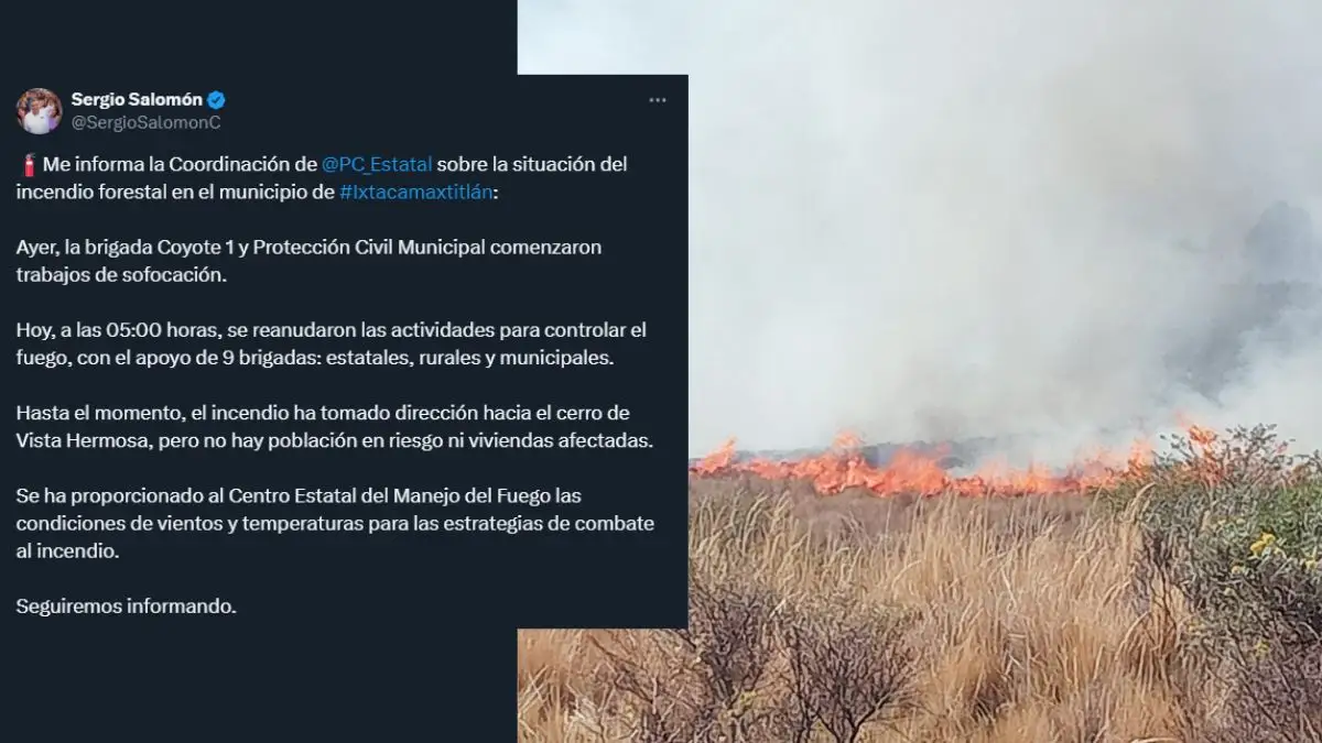 Incendio forestal en Ixtacamaxtitlán: autoridades trabajan para controlarlo