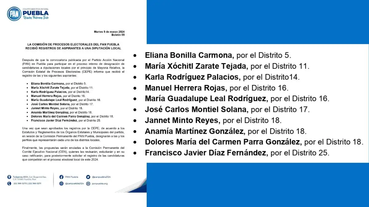 PAN presentó perfiles para diputaciones locales en Puebla